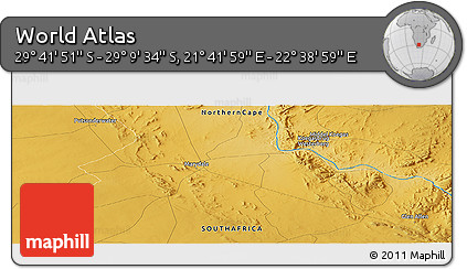 Physical Panoramic Map of the Area around 29° 25' 43" S, 22° 10' 29" E