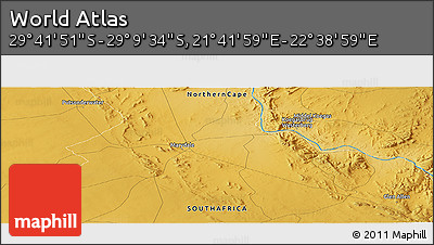 Physical Panoramic Map of the Area around 29° 25' 43" S, 22° 10' 29" E