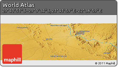 Physical Panoramic Map of the Area around 29° 25' 43" S, 22° 10' 29" E