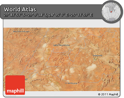 Satellite 3D Map of the Area around 29° 25' 43" S, 24° 43' 30" E