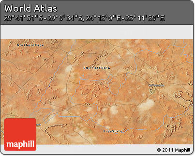 Satellite 3D Map of the Area around 29° 25' 43" S, 24° 43' 30" E