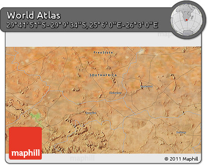 Satellite 3D Map of the Area around 29° 25' 43" S, 25° 34' 30" E