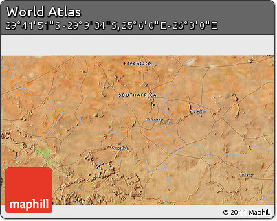Satellite 3D Map of the Area around 29° 25' 43" S, 25° 34' 30" E