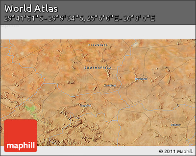Satellite 3D Map of the Area around 29° 25' 43" S, 25° 34' 30" E