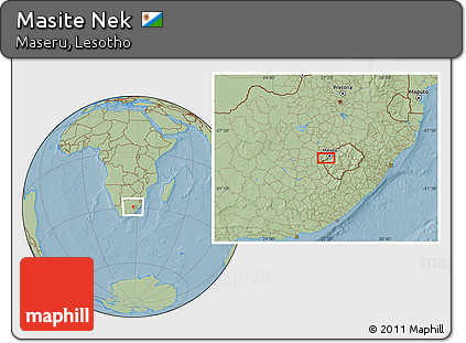 Savanna Style Location Map of Masite Nek, hill shading