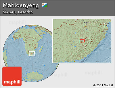 Savanna Style Location Map of Mahloenyeng, hill shading