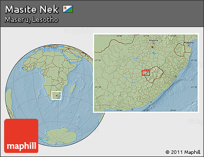 Savanna Style Location Map of Masite Nek, hill shading