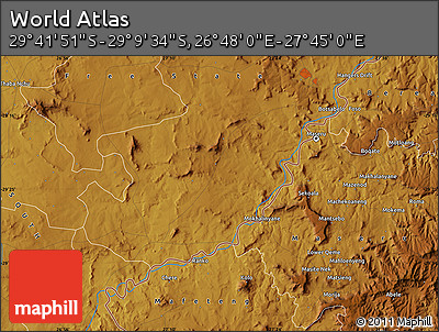 Physical Map of the Area around 29° 25' 43" S, 27° 16' 29" E