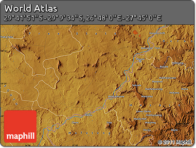 Physical Map of the Area around 29° 25' 43" S, 27° 16' 29" E