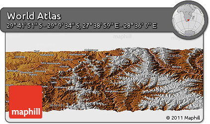 Physical Panoramic Map of the Area around 29° 25' 43" S, 28° 7' 30" E