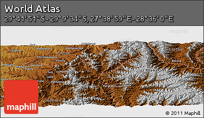 Physical Panoramic Map of the Area around 29° 25' 43" S, 28° 7' 30" E