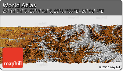 Physical Panoramic Map of the Area around 29° 25' 43" S, 28° 7' 30" E