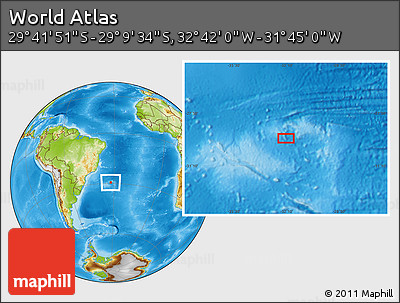 Physical Location Map of the Area around 29° 25' 43" S, 32° 13' 30" W