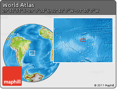 Physical Location Map of the Area around 29° 25' 43" S, 32° 13' 30" W