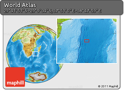 Physical Location Map of the Area around 29° 25' 43" S, 38° 19' 30" E