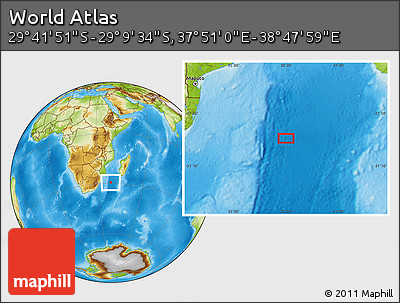 Physical Location Map of the Area around 29° 25' 43" S, 38° 19' 30" E