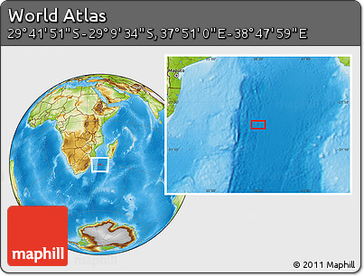 Physical Location Map of the Area around 29° 25' 43" S, 38° 19' 30" E