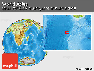 Physical Location Map of the Area around 29° 25' 43" S, 42° 34' 30" E