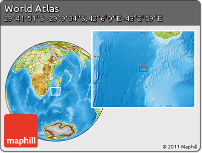 Physical Location Map of the Area around 29° 25' 43" S, 42° 34' 30" E