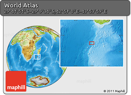 Physical Location Map of the Area around 29° 25' 43" S, 43° 25' 29" E