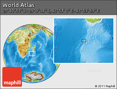 Physical Location Map of the Area around 29° 25' 43" S, 43° 25' 29" E