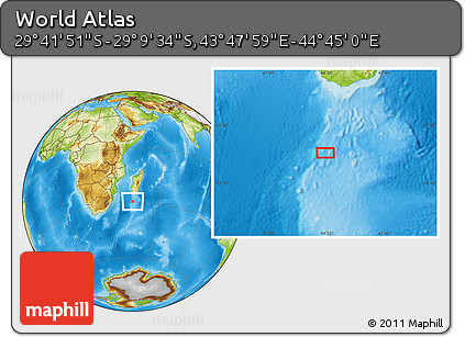 Physical Location Map of the Area around 29° 25' 43" S, 44° 16' 29" E