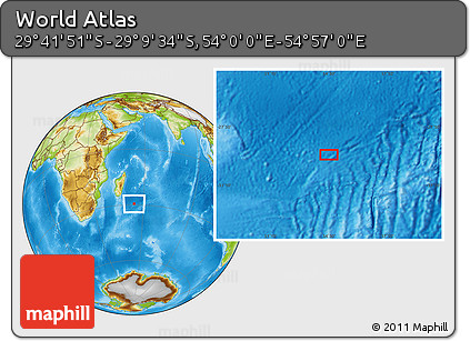 Physical Location Map of the Area around 29° 25' 43" S, 54° 28' 30" E