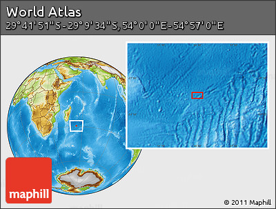 Physical Location Map of the Area around 29° 25' 43" S, 54° 28' 30" E
