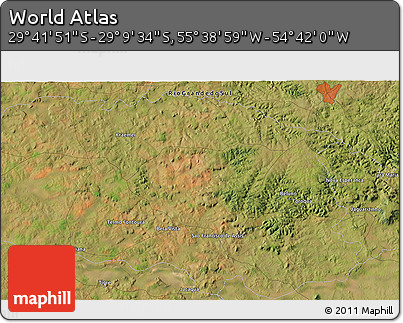 Satellite 3D Map of the Area around 29° 25' 43" S, 55° 10' 29" W
