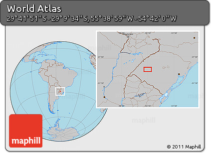 Gray Location Map of the Area around 29° 25' 43" S, 55° 10' 29" W