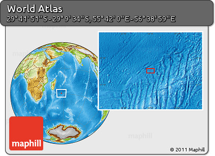 Physical Location Map of the Area around 29° 25' 43" S, 56° 10' 29" E