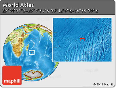 Physical Location Map of the Area around 29° 25' 43" S, 56° 10' 29" E