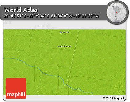 Physical 3D Map of the Area around 29° 25' 43" S, 61° 7' 30" W