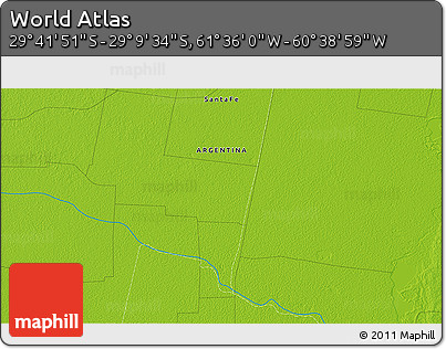 Physical 3D Map of the Area around 29° 25' 43" S, 61° 7' 30" W