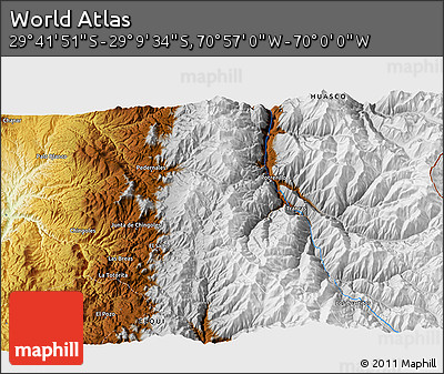 Physical 3D Map of the Area around 29° 25' 43" S, 70° 28' 29" W
