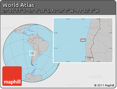 Gray Location Map of the Area around 29° 25' 43" S, 72° 10' 30" W