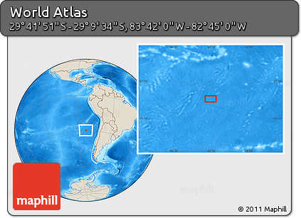 Shaded Relief Location Map of the Area around 29° 25' 43" S, 83° 13' 29" W
