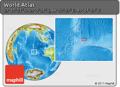 Physical Location Map of the Area around 29° 25' 43" S, 89° 19' 29" E