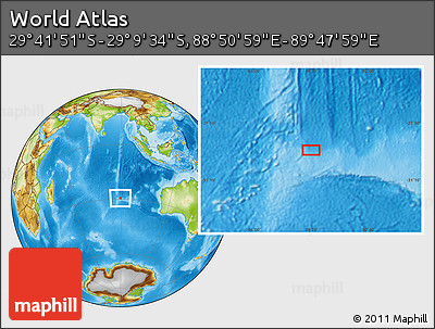 Physical Location Map of the Area around 29° 25' 43" S, 89° 19' 29" E