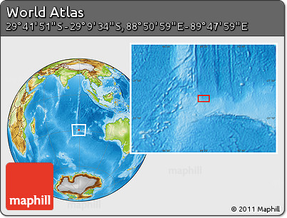 Physical Location Map of the Area around 29° 25' 43" S, 89° 19' 29" E