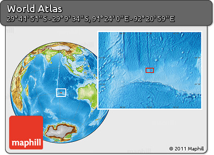 Physical Location Map of the Area around 29° 25' 43" S, 91° 52' 30" E