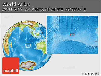 Physical Location Map of the Area around 29° 25' 43" S, 91° 52' 30" E