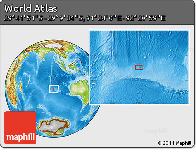 Physical Location Map of the Area around 29° 25' 43" S, 91° 52' 30" E