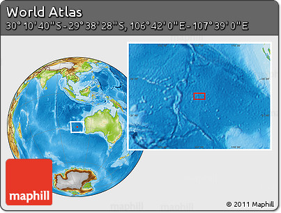 Physical Location Map of the Area around 29° 54' 34" S, 107° 10' 30" E