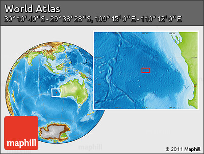 Physical Location Map of the Area around 29° 54' 34" S, 109° 43' 29" E