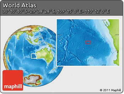 Physical Location Map of the Area around 29° 54' 34" S, 109° 43' 29" E