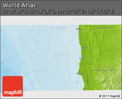 Physical 3D Map of the Area around 29° 54' 34" S, 114° 49' 29" E