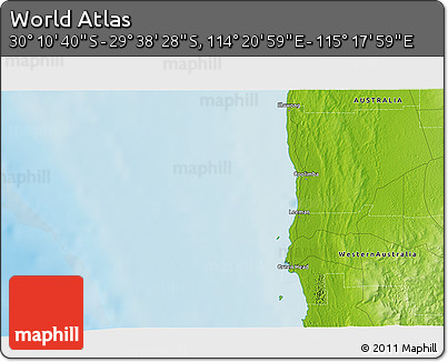 Physical 3D Map of the Area around 29° 54' 34" S, 114° 49' 29" E