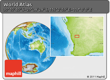 Physical Location Map of the Area around 29° 54' 34" S, 116° 31' 30" E
