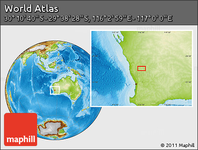 Physical Location Map of the Area around 29° 54' 34" S, 116° 31' 30" E